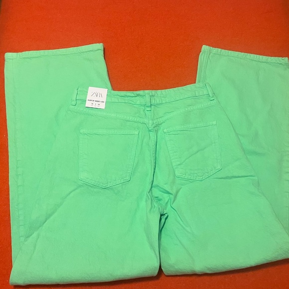 Zara neon green wide leg mid-rise full length jeans NWT - Picture 8 of 9